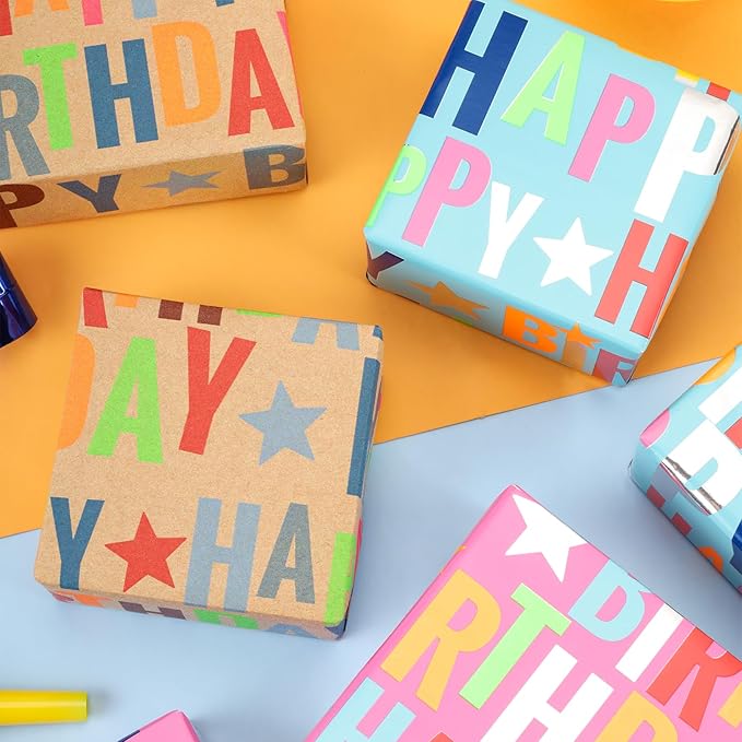 LaRibbons Birthday Wrapping Paper Jumbo 24 Inch x 417 Feet Half Ream Kraft Gift - Image 7
