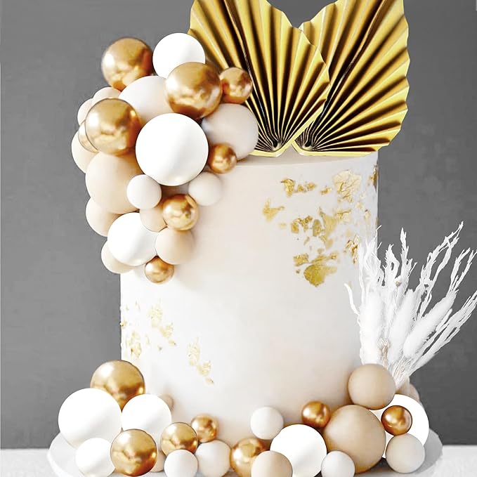 JeVenis Champagne Cake Decoration Gold Balls Cake Decoration Gold Palm Leaves - Image 6