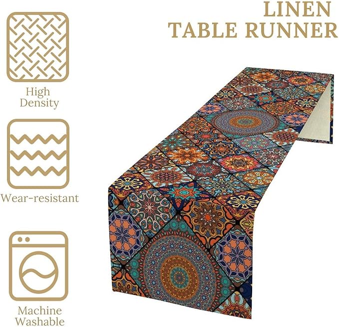 Bohemian Table Runner, Colorful Vintage Indian Mandala Floral Table Runners - Image 4