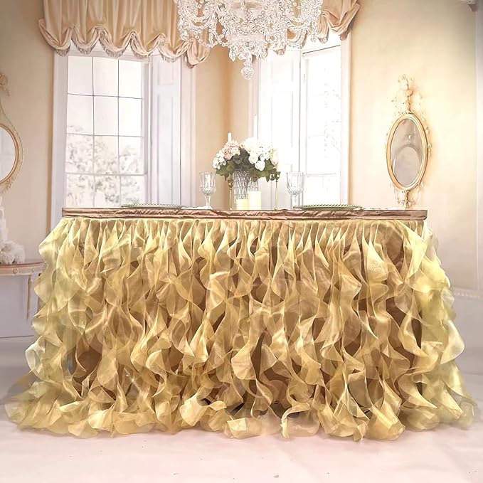 Luxury Organza Mesh Table Skirt Draping Floating Romance by BTFHOME