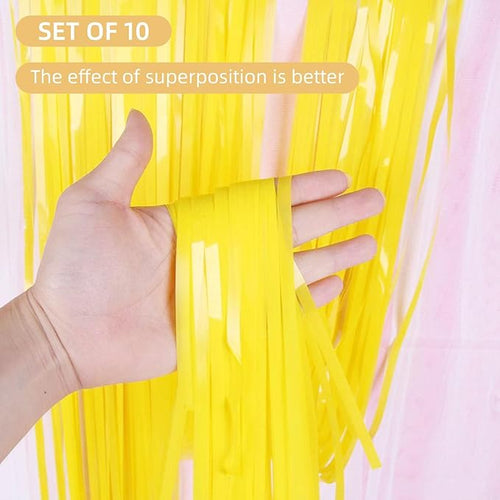 10 Pack Yellow Foil Curtain Backdrop 3.2ft x 8.2ft Macaron Tinsel Foil Fringe - Image 2