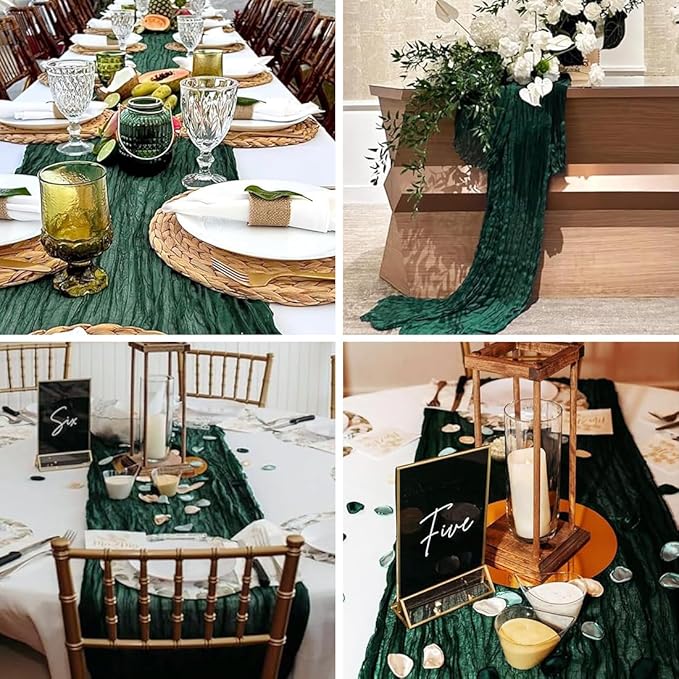 Blackish Green Cheesecloth Table Runner -21*120Inch Long Boho Wedding Table - Image 6