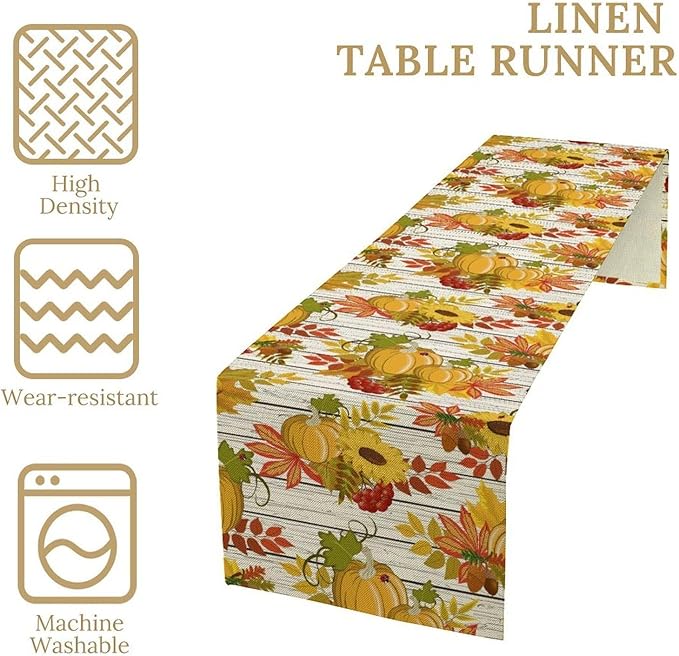 Autumn Table Runner, Seasonal Pumpkins Thanksgiving Kitchen Dining Table - Image 4