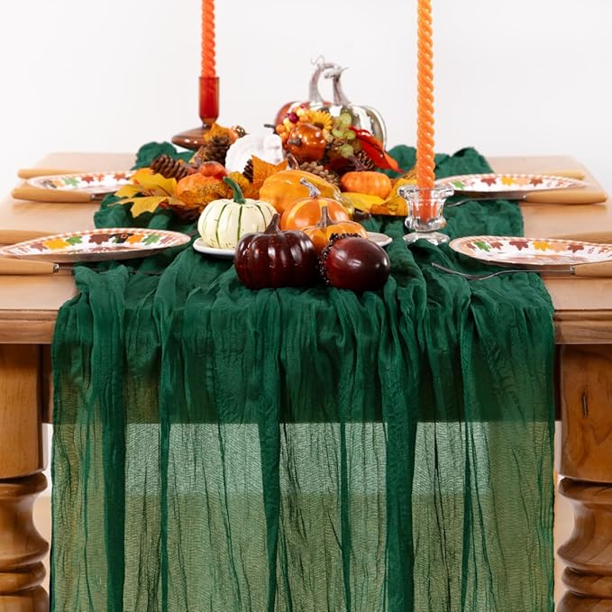 Emerald Green Cheesecloth Table Runner 12 Pack Fall Table Runners Boho Gauze - Image 2
