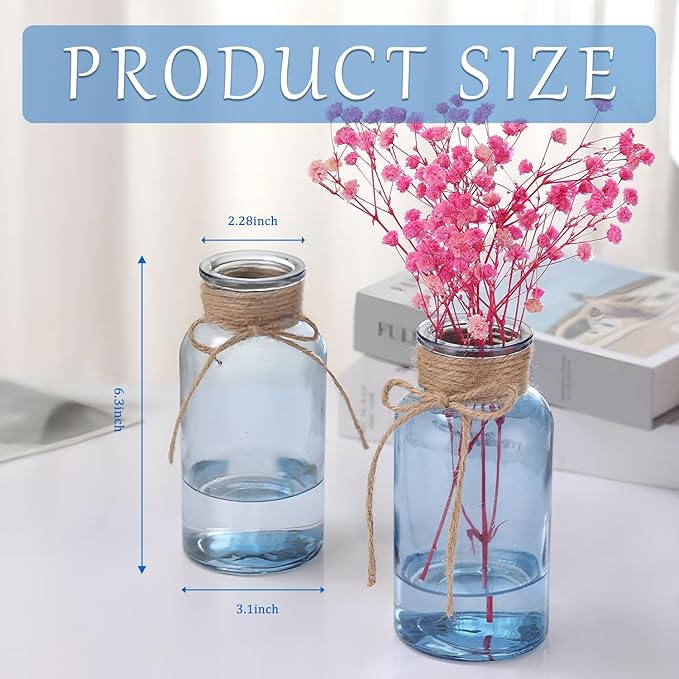 Blue Glass Flower Vases for Centerpieces Set of 12, Mason Jars Boho Cylinder - Image 4