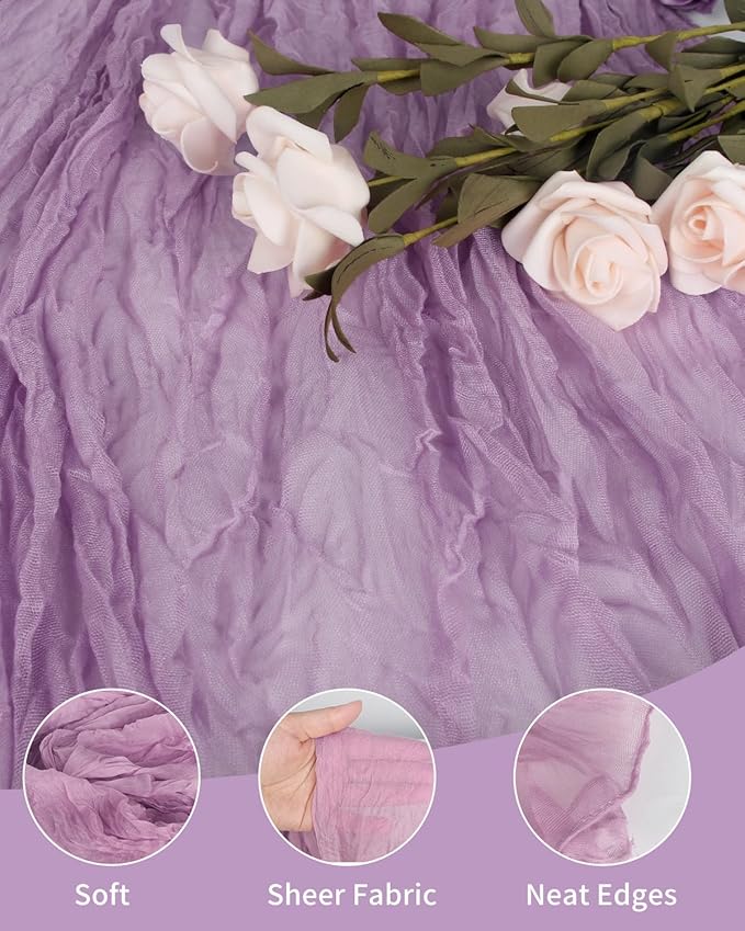 Lavender Purple Cheesecloth Table Runner 120 Inch, Lilac Boho Rustic Gauze 10 FT - Image 2
