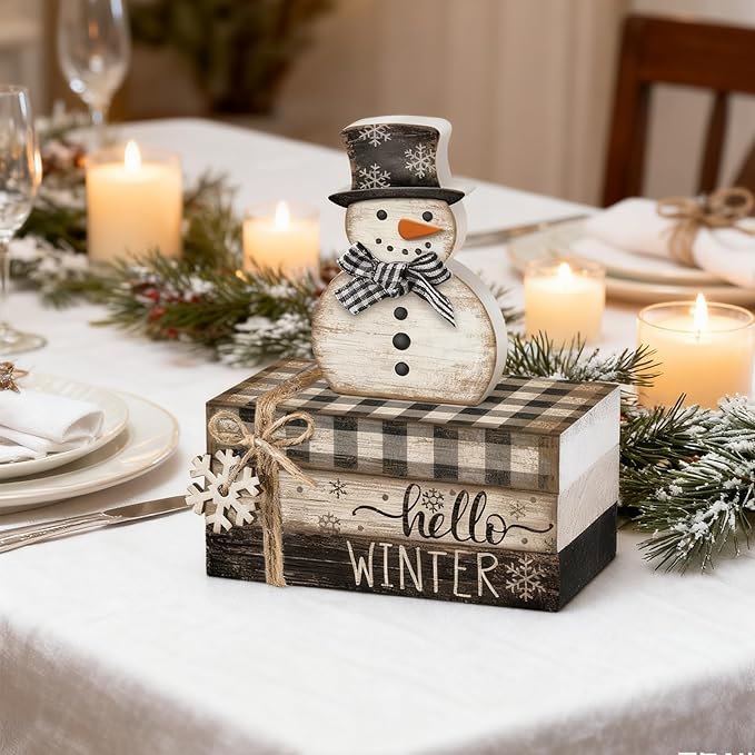 4 Pcs Snowman Christmas Decor Winter Table Decorations Christmas Tiered Tray - Image 5