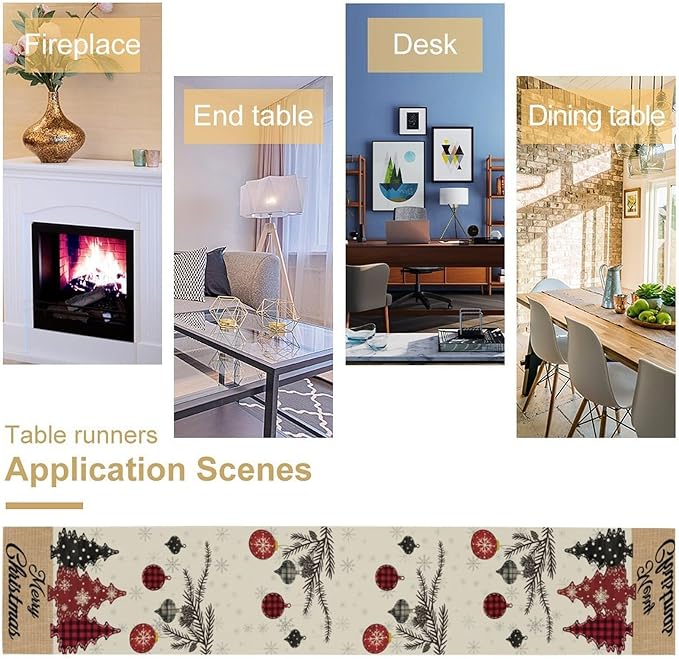 Merry Christmas Table Runner, Winter Xmas Holiday Kitchen Dining Table - Image 6