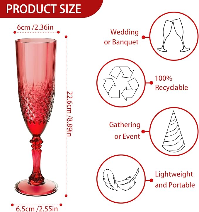 Plastic Champagne Flutes, for Christmas Weddings Christmas Bachelor Parties - Image 2