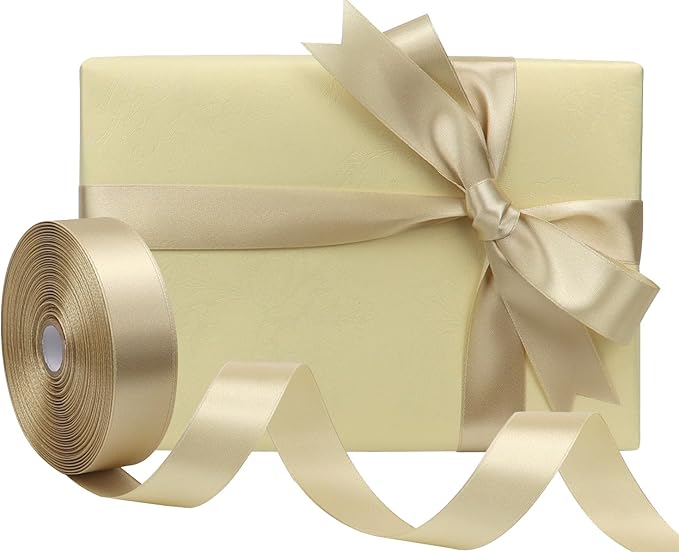Champagne Solid Satin Ribbon 1 Inch 50 Yards Solid Polyester Fabric Ribbon - Image 5