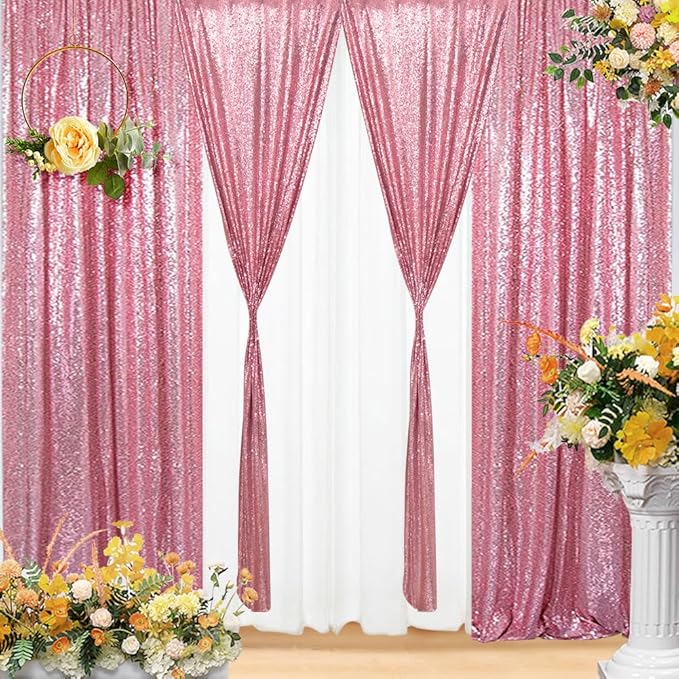 Eternal Beauty Sequin Backdrop Curtains, 2x8 Ft-2 Panels Fuchsia Pink Back Drop - Image 3