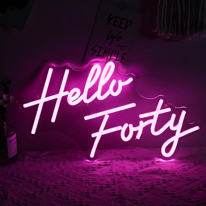 Hello Forty Neon Sign 40th Birthday Dimmable Neon Sign Pink Letters Neon Lights - Image 2