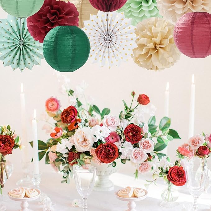 Sage-Olive Green Burgundy Champagne-Gold Party-Decorations - Image 5