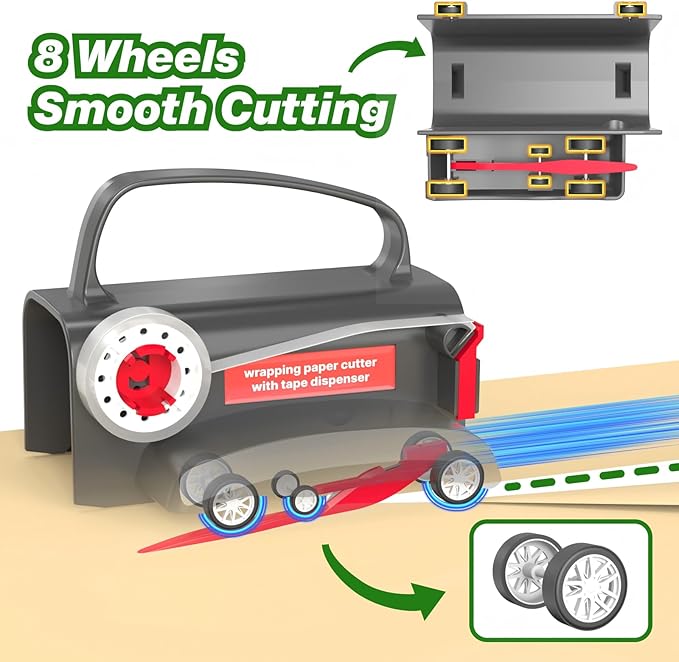 Wheel Wrapping Paper Cutter & Tape Dispenser - Image 3