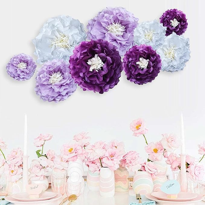 Purple Paper Flower Pom Poms Wall Decorations - Image 5