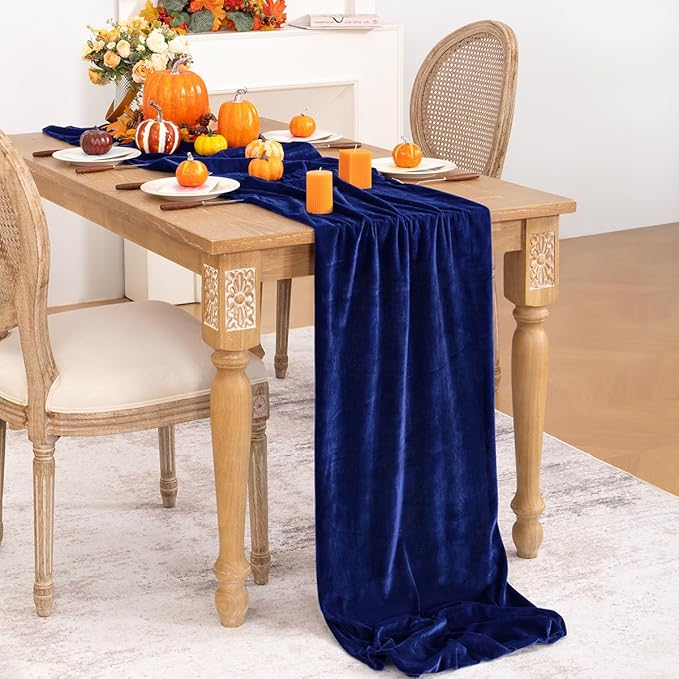 Royal Blue Velvet Table Runner Fall Thanksgiving Table Runner 20 x 120 Inch - Image 4