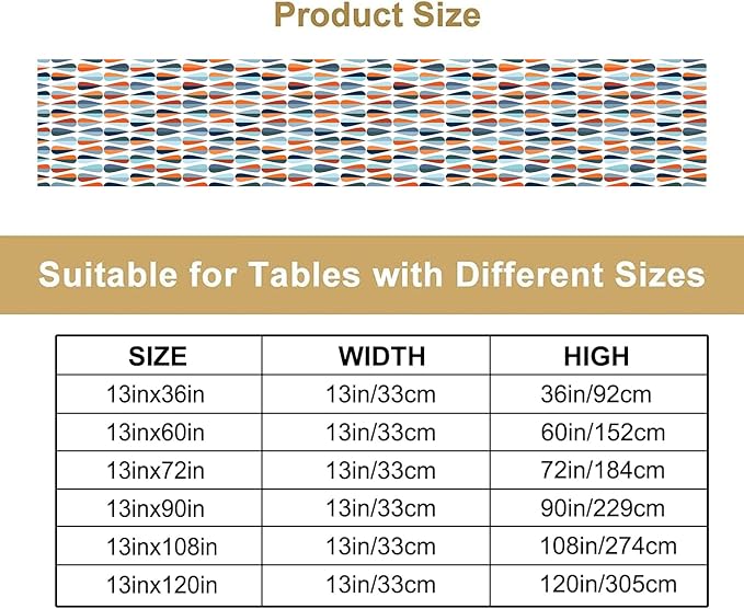 Mid Century Table Runner, Modern Style Retro Pattern Droplet Shapes Mosaic - Image 2