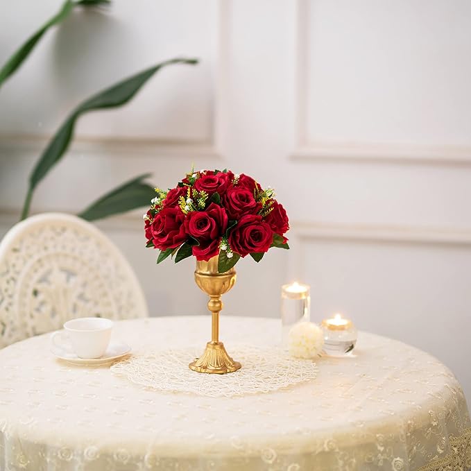 BLOSMON Flower Centerpieces for Tables Wedding: 10 Pcs Crimson Red Artificial - Image 6