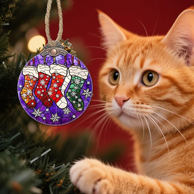 Stained Glass Christmas Decorations, Colorful Socks Suncatcher - Image 5