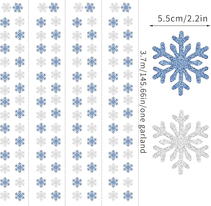 Snowflake-Snow Blue-Silver Christmas Party-Decoration Garland - 52ft Winter - Image 3