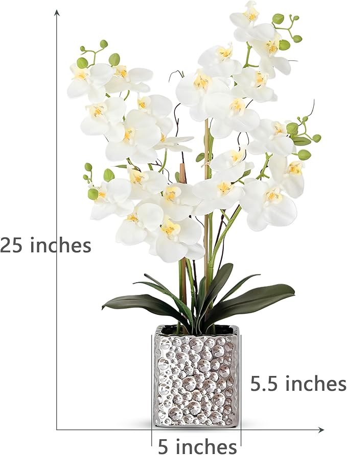 Orchid Artificial Flowers with Sliver Vase Large Silk Faux Phalaenopsis Flowers - Image 2