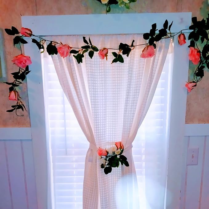 UKELER 2 Pack Artificial Rose Vines Silk Flower Garland Artificial Floral Plant - Image 6