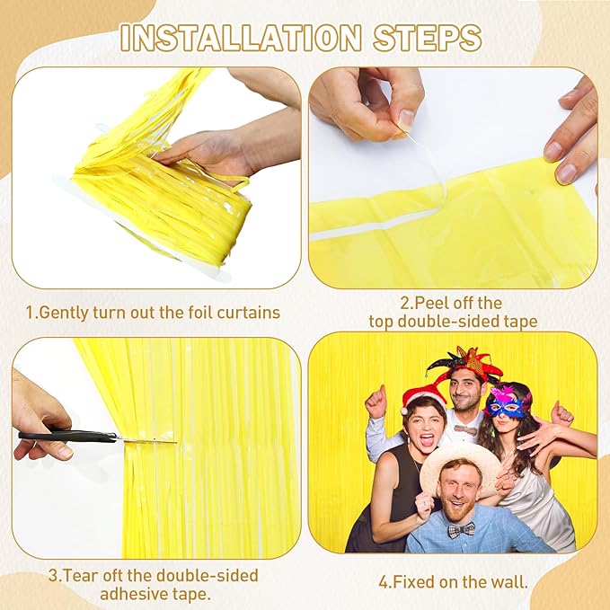 Yellow Tinsel Foil Fringe Curtains Backdrops, Tinsel Curtain Backdrop - Image 8