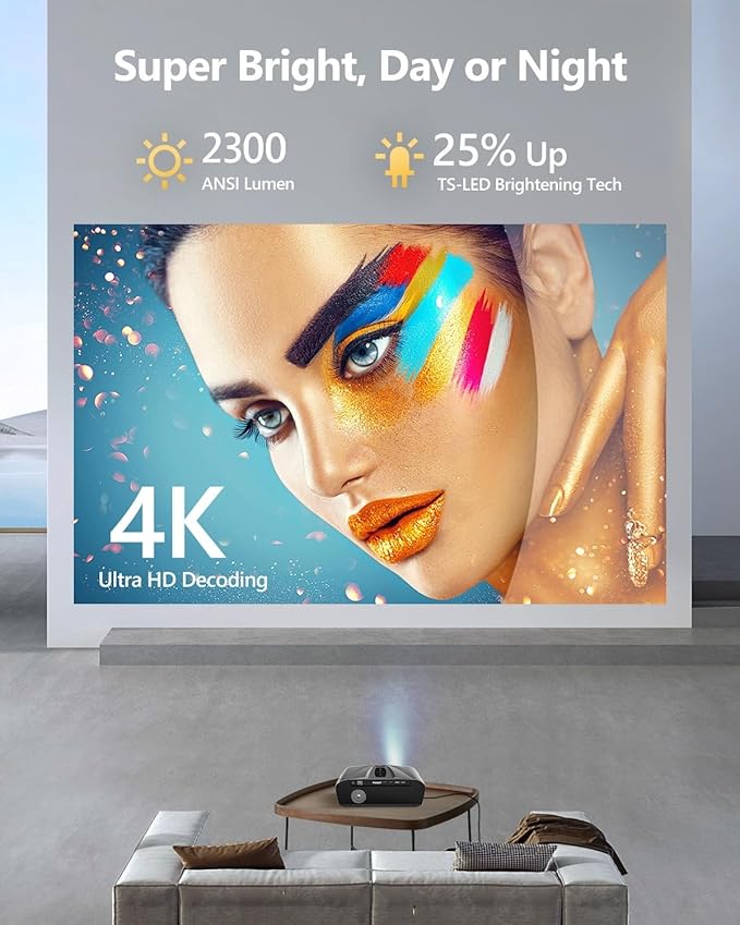 4K Projector Auto Focus HDR WiFi 6, Smart Daylight Projector 4K High Lumen 2300 - Image 3
