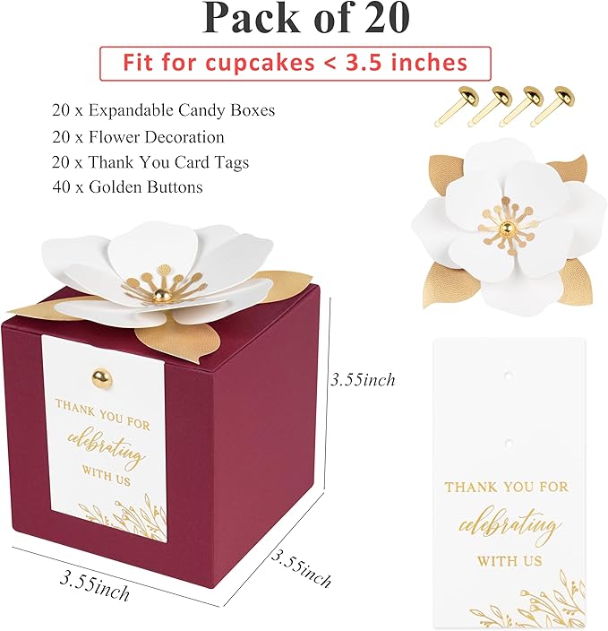 FEIYI 20 PCS Burgundy Gift Boxes, 3 In 1 Favor Boxes - Image 2