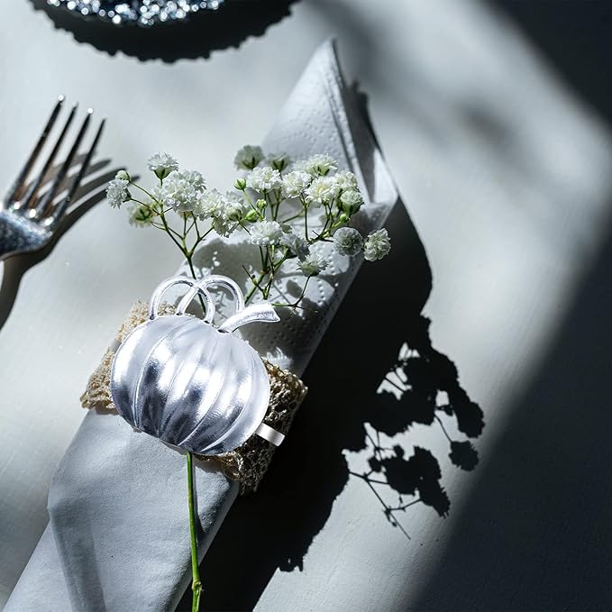 Halatool Pumpkin Napkin Rings Set of 12, Alloy Fall Napkin Rings Thanksgiving - Image 5