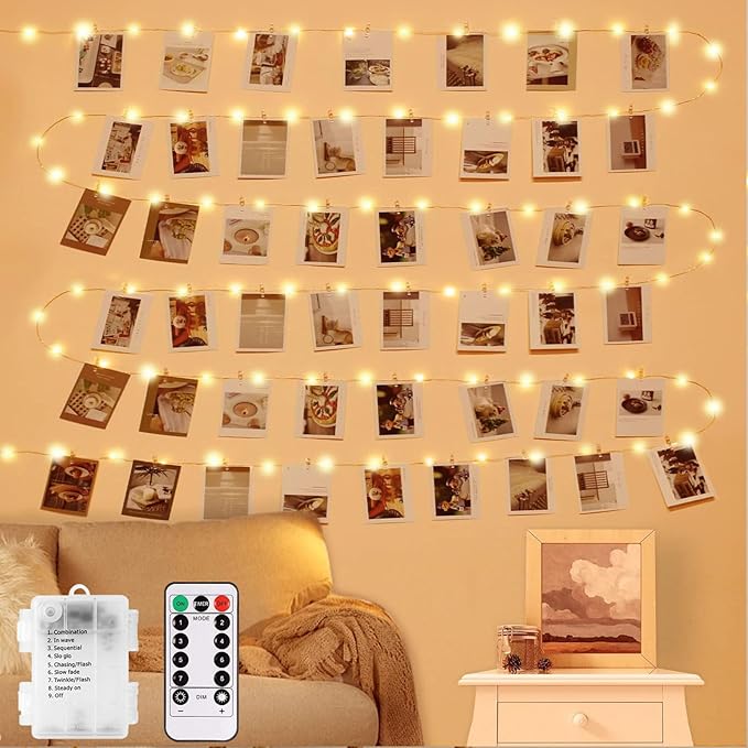 Photo Clip String Lights with Remote, 33FT 100 LED Battery Operated String by LECLSTAR