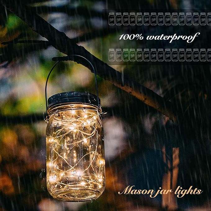 12 Pack Solar Mason Jar Lights for Outside, 30 LED Solar Mason Jar Lids Fairy - Image 7