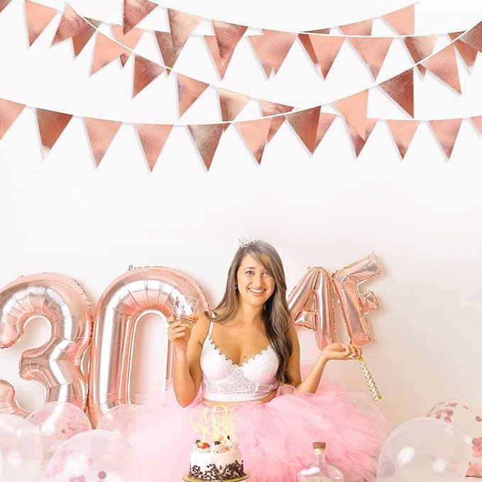 Rose Gold Party Decorations Metallic Fabric Triangle Pennant Banner Blush Pink - Image 6