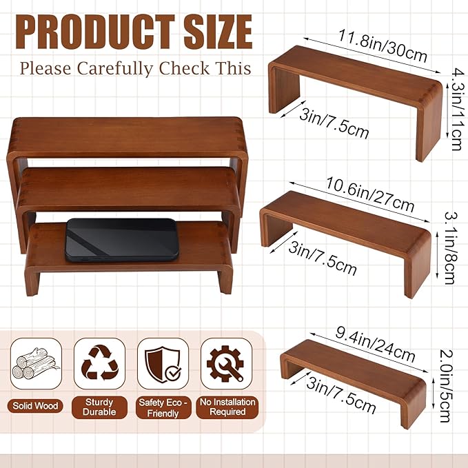 2 Sets, 6 Pieces Total, Wood Risers Display Stand, Cupcake Dessert Cake Stand - Image 2