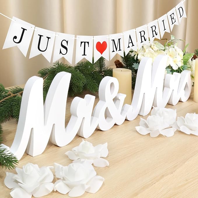 White Wooden Mr and Mrs Signs for Wedding Table, Wooden Wedding Table Signs for by BINSUNS