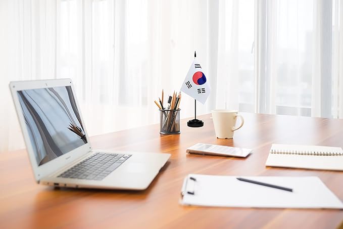 South Korea Korean Deluxe Desk Flag Set Small Mini Miniature South Korea Korean - Image 4