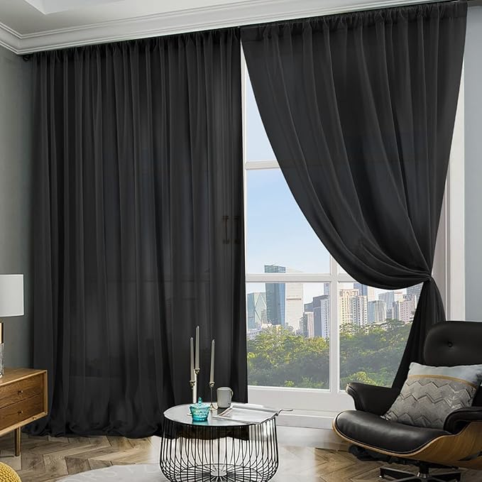 PARTISKY 10ftx7ft Black Chiffon Backdrop Curtains, Wrinkle-Free Sheer Fabric - Image 8