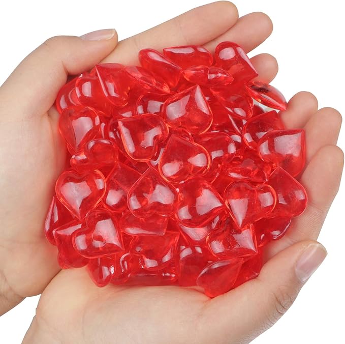 Fangoo 110 Pieces Red Acrylic Heart Red Heart Gems - Image 3