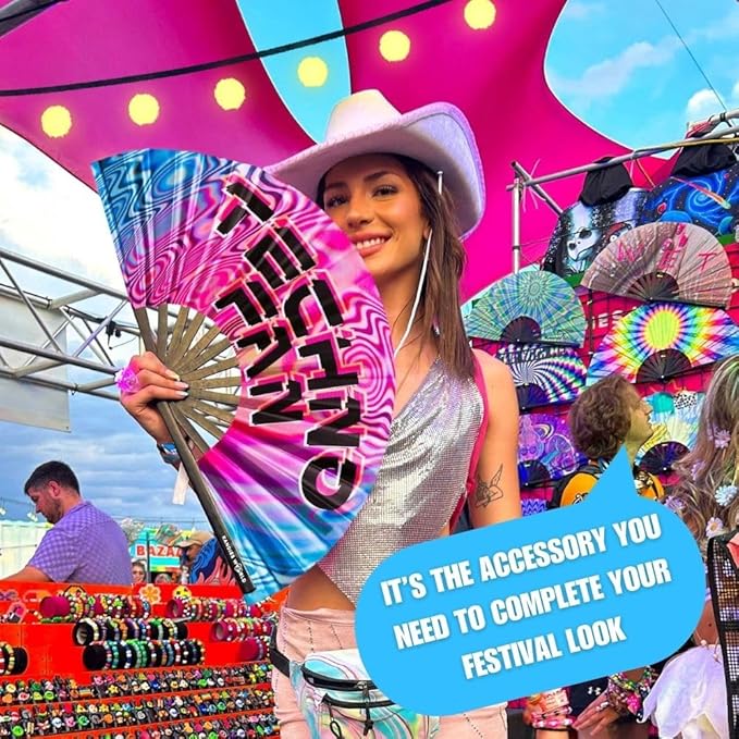 Kandies World UV Reactive Custom Festival Folding Hand Fan - Image 3