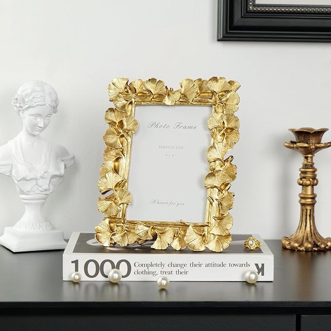 Cuspin Gold Picture Frame 4x6 Vintage Gold Frames, Ornate Leaf Textured - Image 3