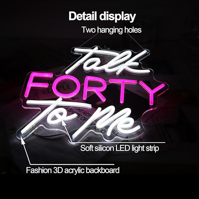 Talk Forty To Me Neon Sign Led 40th Birthday Neon Light Dimmable 40th Madam - Image 4