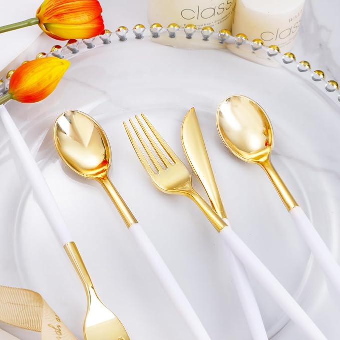 I00000 300 Pcs Gold Plastic Silverware - Image 3