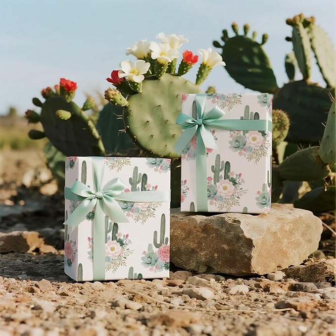RUSPEPA Cactus Floral Wrapping Paper Roll, Mini Roll, Elegant Cacti and Roses - Image 5