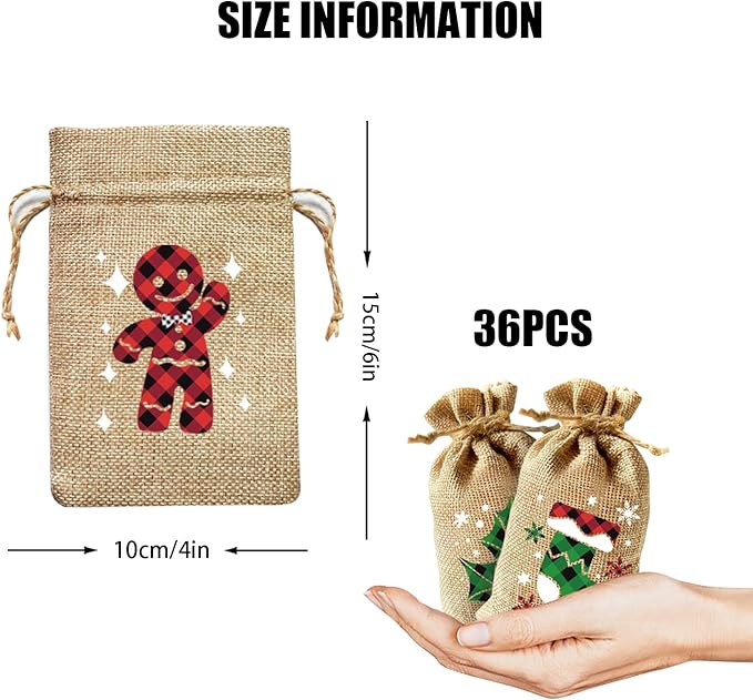 CCINEE 36pcs Christmas Drawstring Goody Candy Gift Bags, 4x6 Inch - Image 2