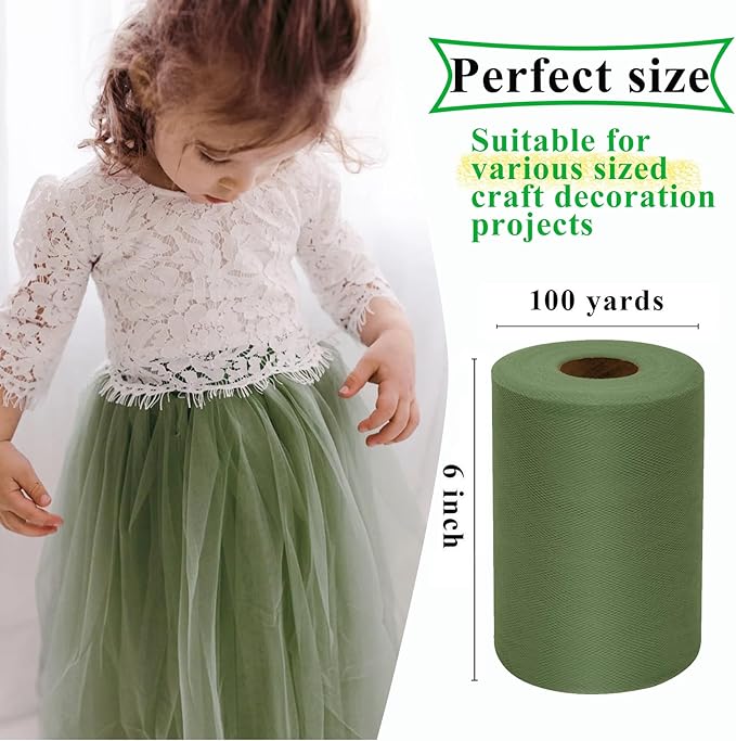 Olive Tulle Fabric Rolls 6 Inch by 100 Yards Fabric Spool Tulle Ribbon - Image 2