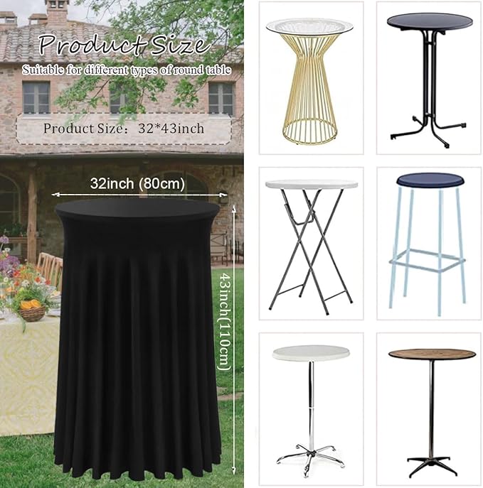 Albassa 2 Pack Cocktail Table Covers 32"x 43" Spandex Stretch Round Cocktail - Image 2