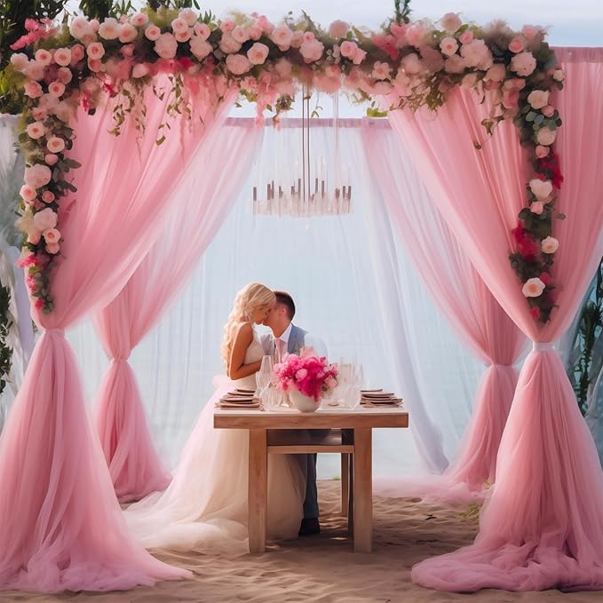 20x10 Dusty Rose Tulle Backdrop Curtains - Image 7
