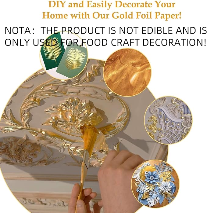 20 Sheets Gold Flakes, Premium 24K Gold Leaf 3.15×3.15 Inches Craft Art - Image 3