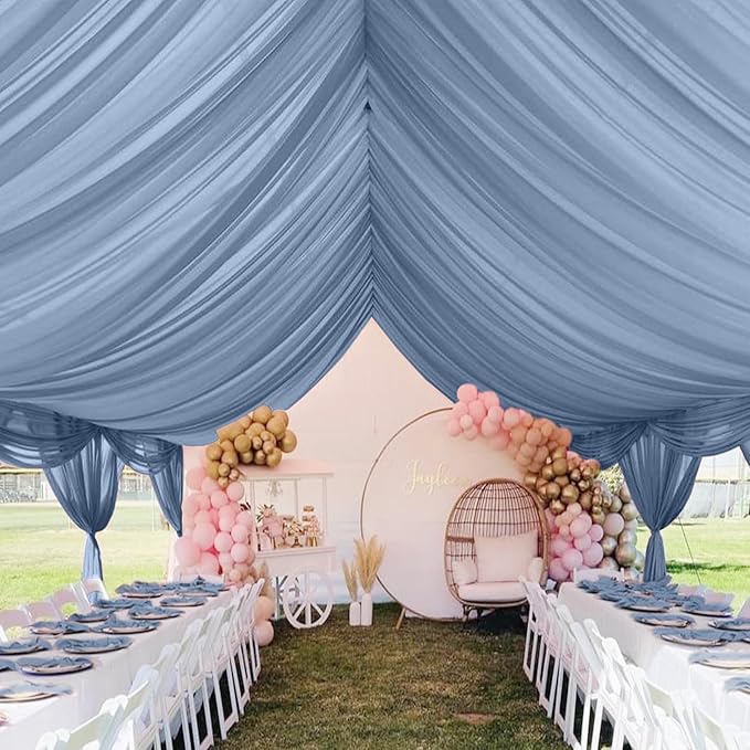 6 Panels Dusty Blue Ceiling Drapes by REWOMC