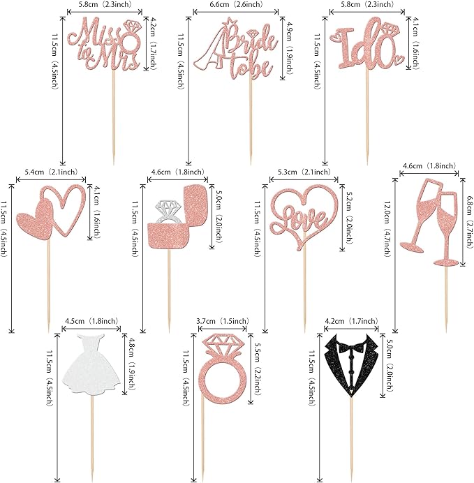 30 PCS Bride to Be Cupcake Toppers Glitter Miss to Mrs I Do Love Heart Ring - Image 2